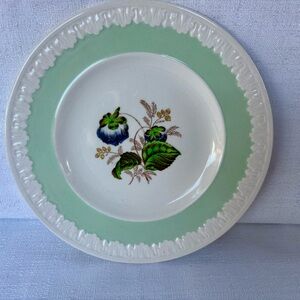 TWO Wedgwood Hampton Court Green Rim Floral DessertPlates 7" England